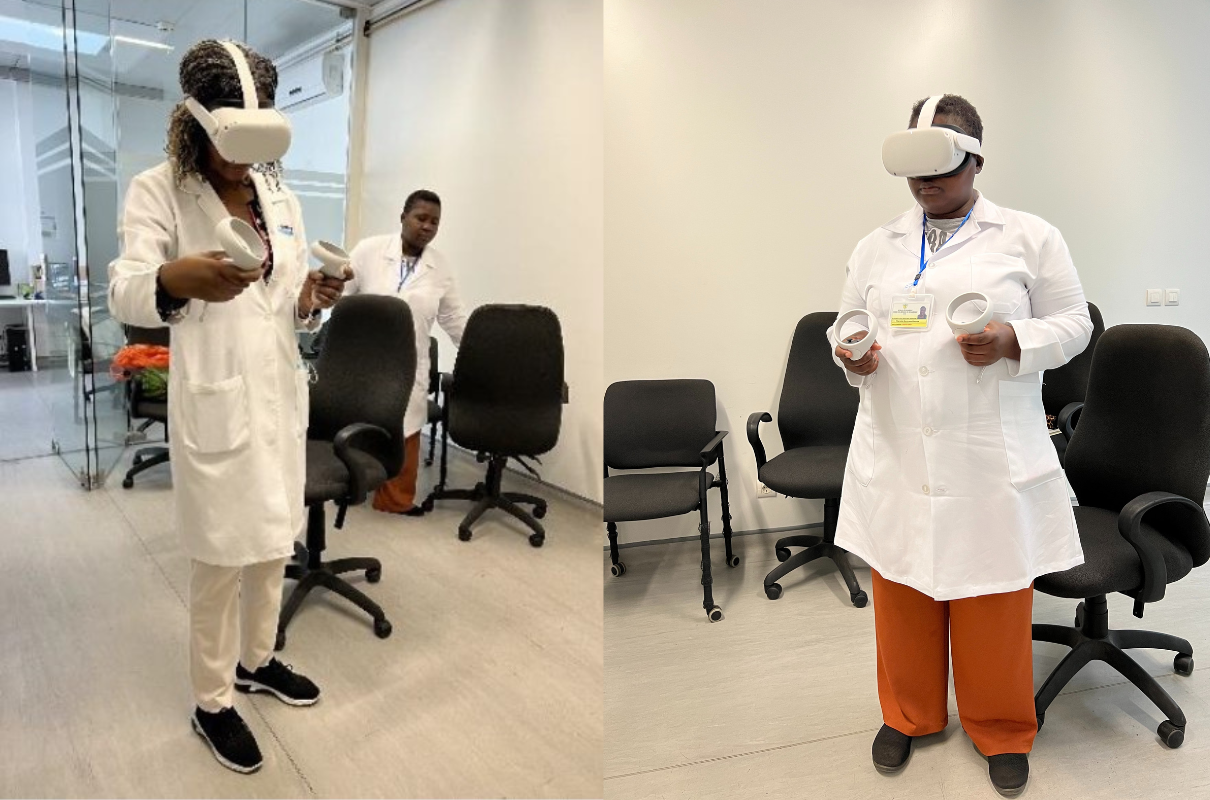 People using virtual reality headsets