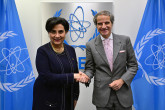 Rafael Mariano Grossi, IAEA Director-General, met with HE Ms. Gabriela Sommerfeld, Minister of Foreign Affairs and Human Mobility of Ecuador, during her official visit to the Agency headquarters in Vienna, Austria. 10 March 2025.